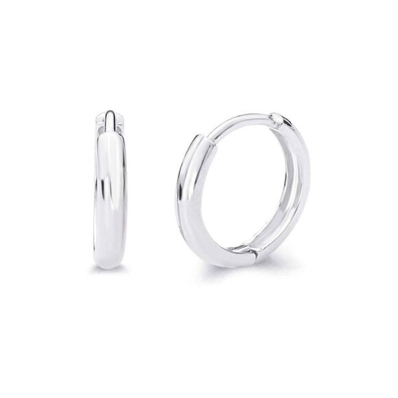 14k White real Gold 2mm Thickness Hoop Huggies Earrings (10 x 10 mm) | - Picture 5 of 9